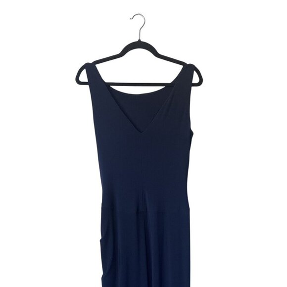 Lauren Ralph Lauren Evening Gown Size 8 Navy Blue Wrap Maxi Stretch Embellished - Picture 5 of 9